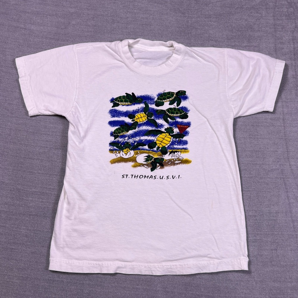 Vintage Unbranded Kids White St. Thomas USVI Sea‎ Turtle Cozy Graphic T-Shirt M